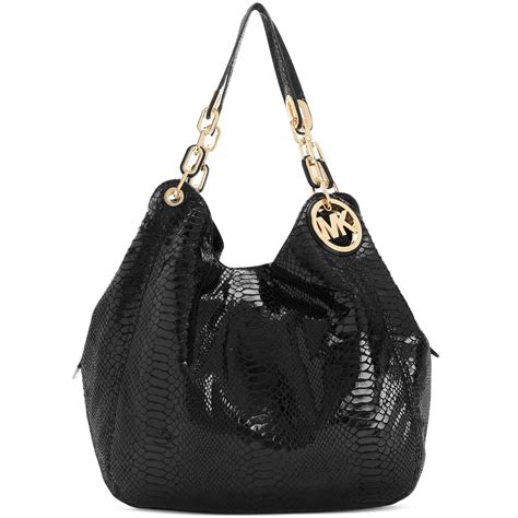 michael kors fulton large shoulder tote black patent python|fulton leather shoulder bag.